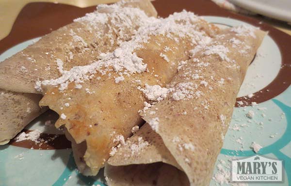 Vegan English-Style Pancakes all rolled up in sugar and lemon