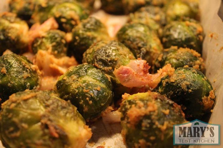 Roasted cheesy brussels sprouts fresh out of the oven