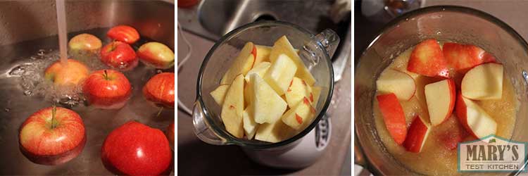 Prepare apples for juicing: wash, cut, puree.