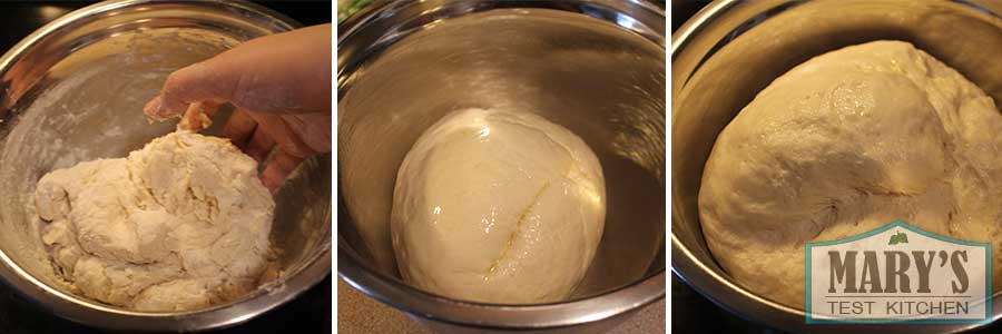 Pictures showing the difference between unrisen and risen dough.