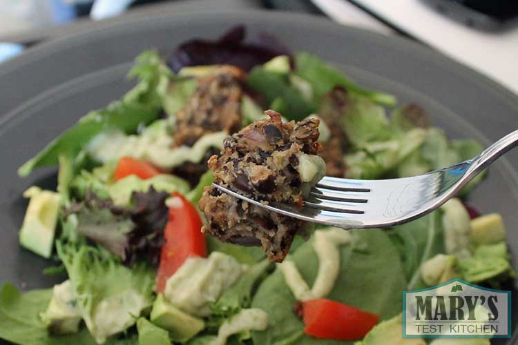 black bean falafel on green salad