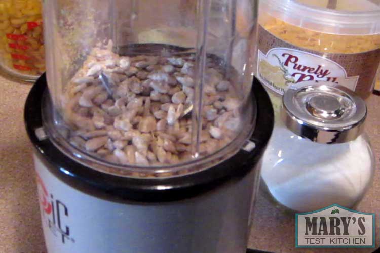 sunflower seeds in a Magic Bullet blender