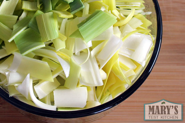 chopped leeks for making soup