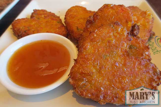 deep fried corn cakes in heart shapes