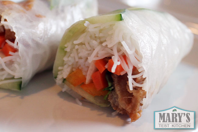 vegan Vietnamese salad rolls cut open