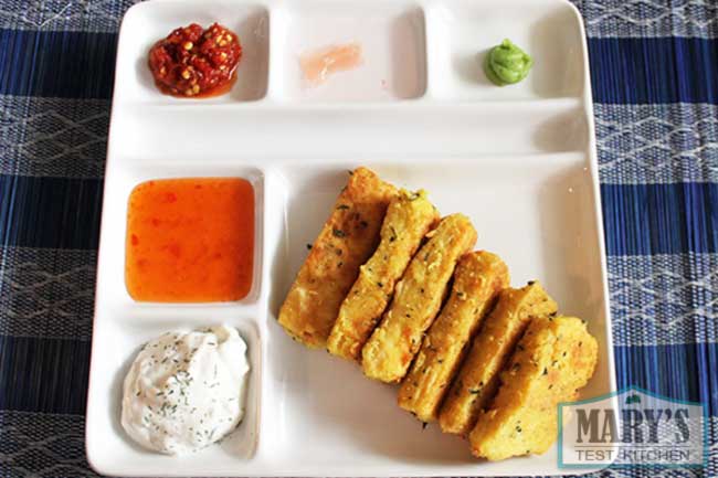 Fried burmese tofu sticks with dip