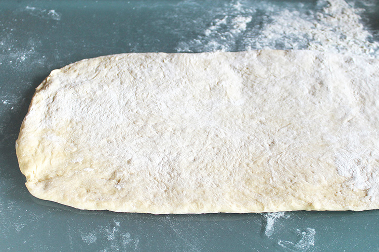 rectangle of dough for cinnamon buns