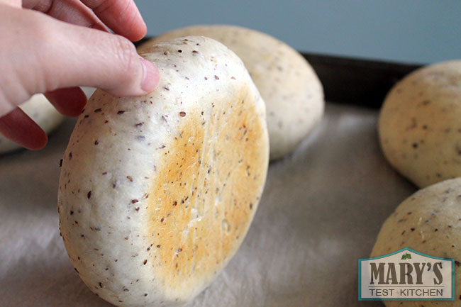 vegan hamburger bun with lightly browned bottom