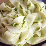 bowl of cooked vegan fresh pasta noodles