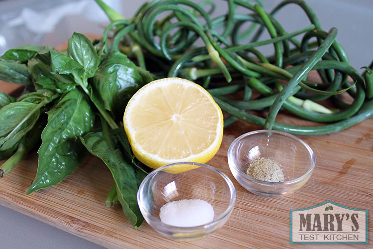 vegan garlic scape pesto ingredients