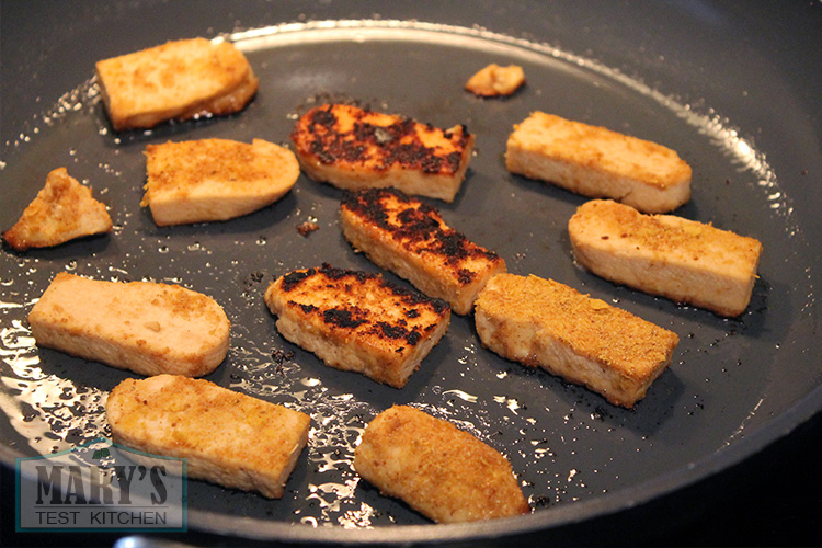 tofu pieces pan frying