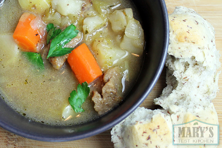 Irish Stew featuring vegan beefy seitan.