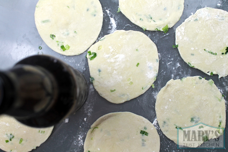 green onion pancakes raw, bird's eye view