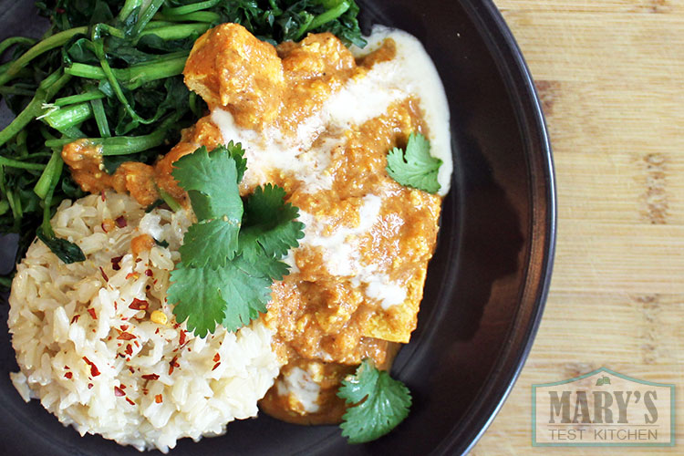 vegan-butter-chicken-tofu-rice-watercress