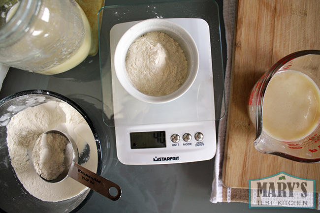 tang zhong ingredients, flour on weight scale