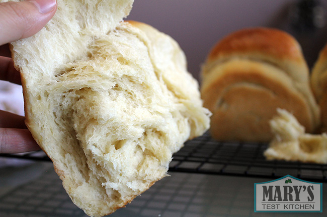 Inside of vegan milk bread roll