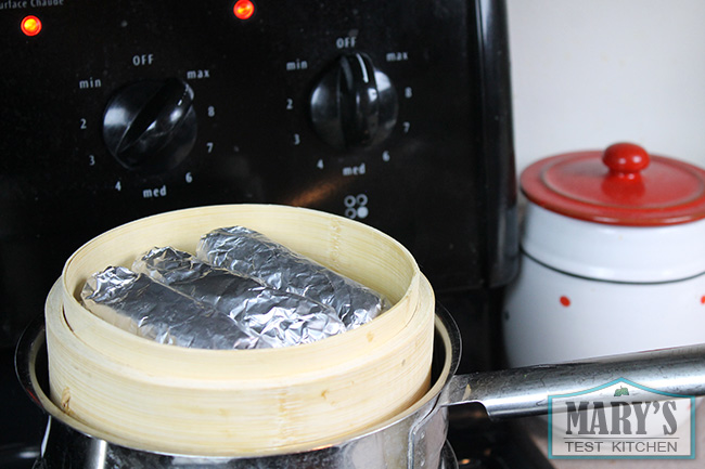 vegan hot dogs in steamer