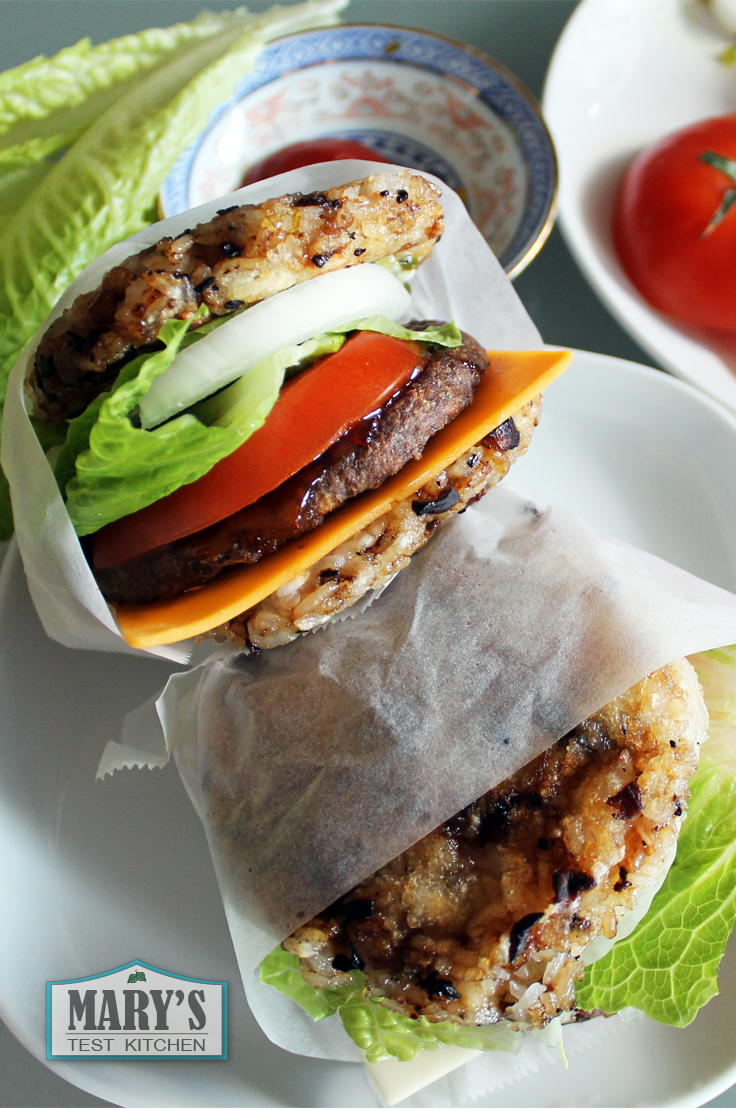 two sticky rice burgers