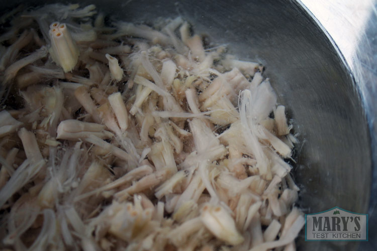 jackfruit fibers soaking in water