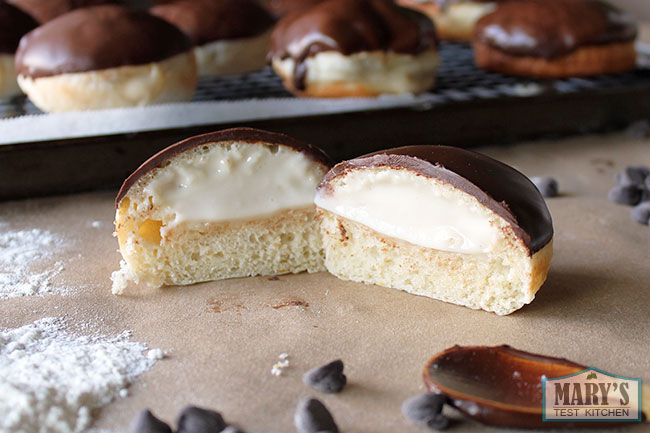 baked boston cream donut inside