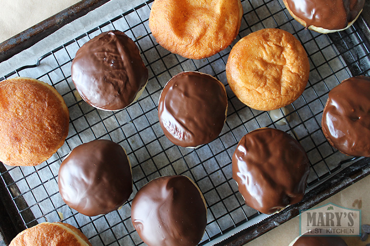 bird's eye of chocolate glazed and plain doughnuts