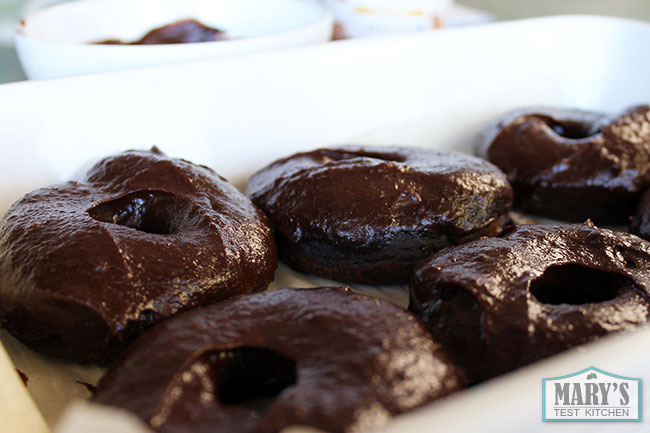 vegan chocolate protein doughnuts in a tray