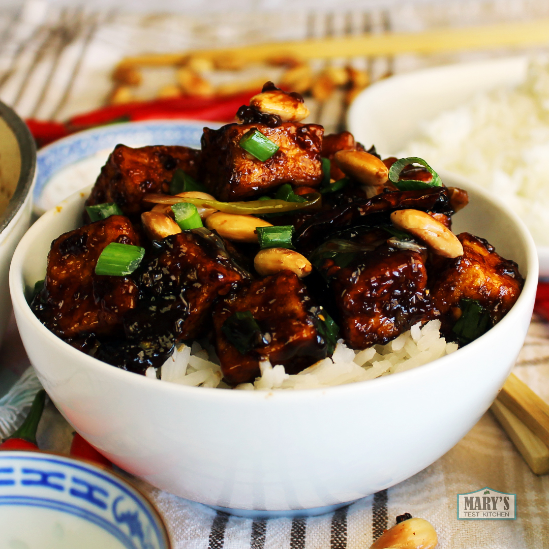 Vegan Kung Pao Tofu on rice