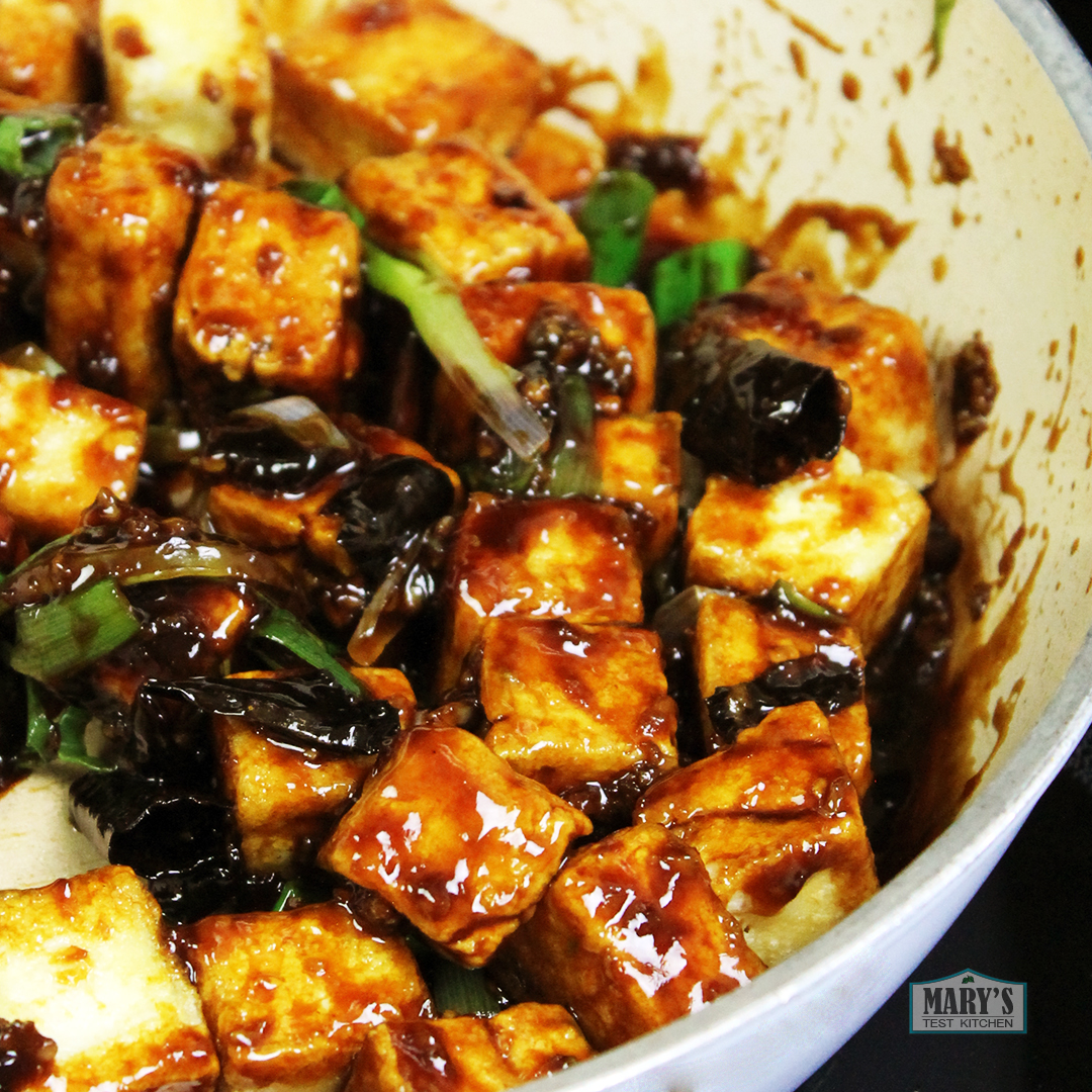 kung pao tofu stir-fry stage