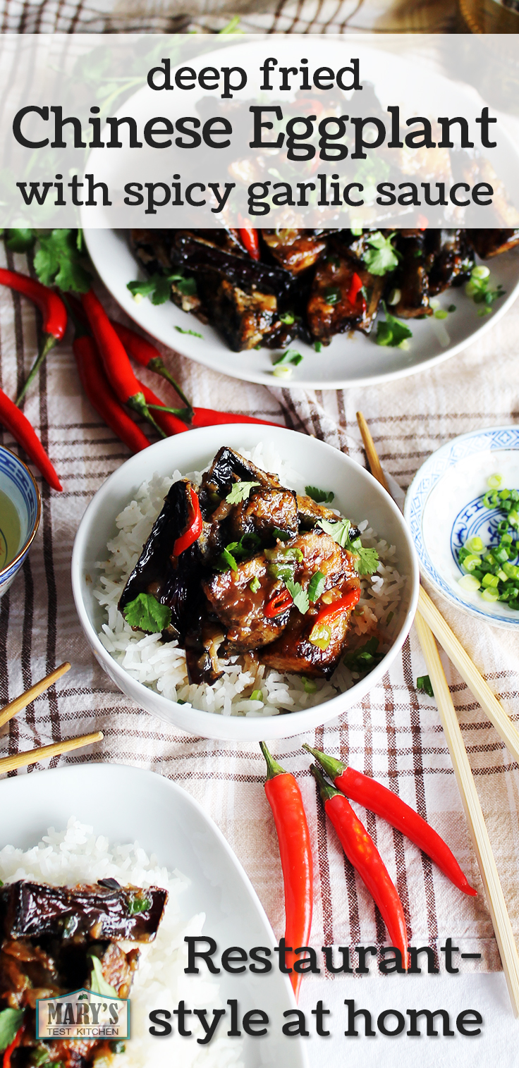 deep fried Chinese Eggplant with spicy garlic sauce served with rice