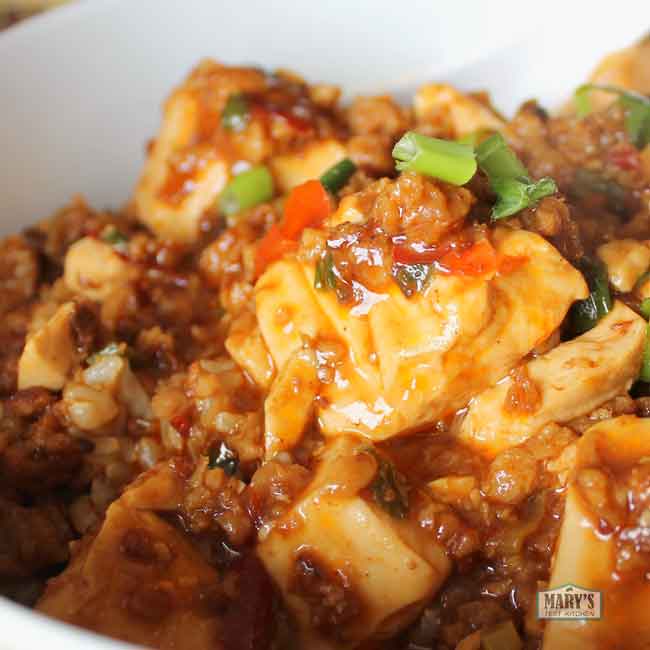 close up of vegan mapo tofu