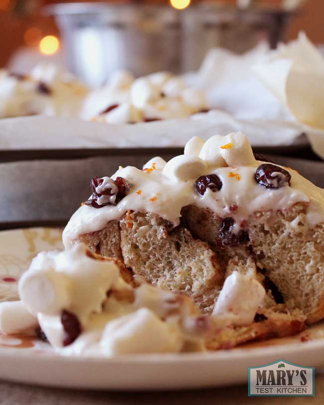 vegan cranberry cinnamon roll cut open