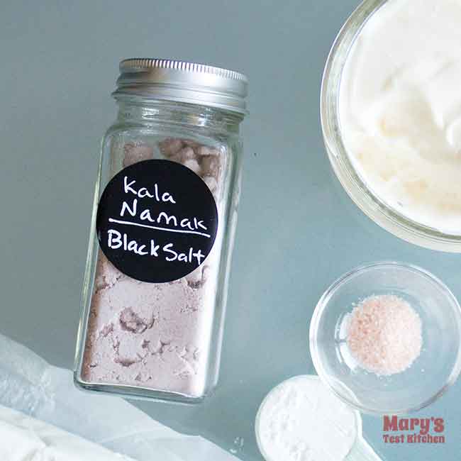 black salt AKA kala namak in spice container