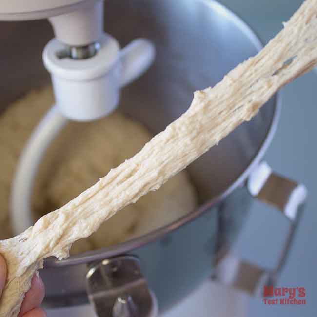 thin stretched seitan dough after 3rd round of kneading