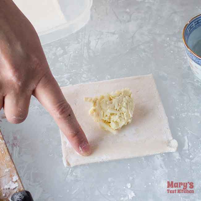 moistening edges of wonton wrapper