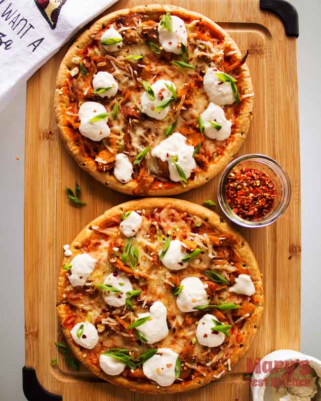 Two Easy Vegan Buffalo Chicken Pizzas