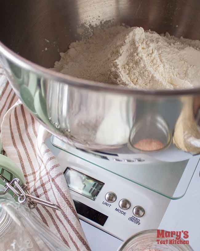 510 grams bread flour on scale