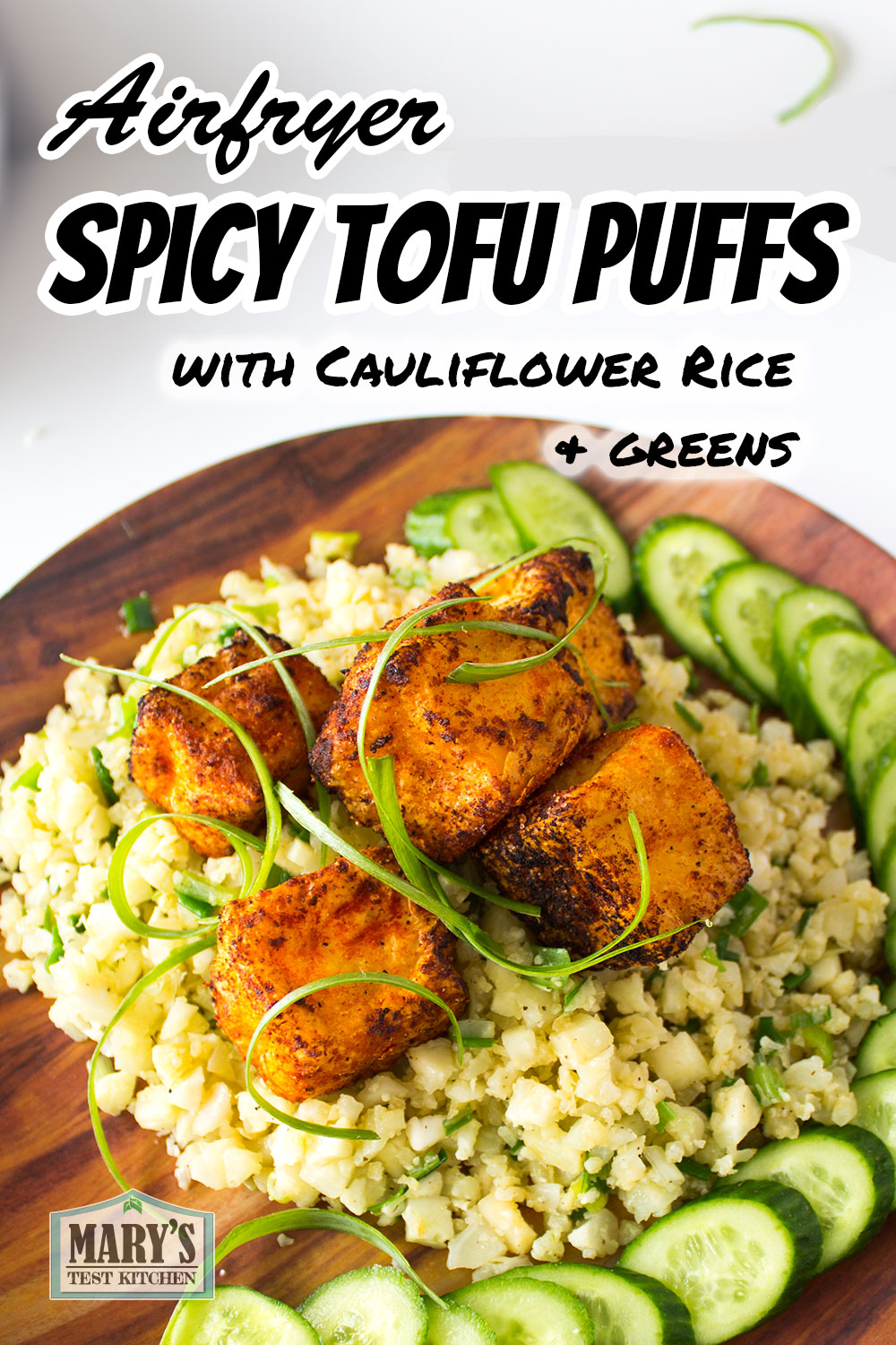 crispy tofu puffs on cauliflower rice