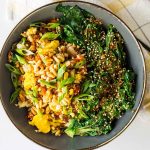 Vegan Keto Fried Rice with Pine Nuts and Greens for One