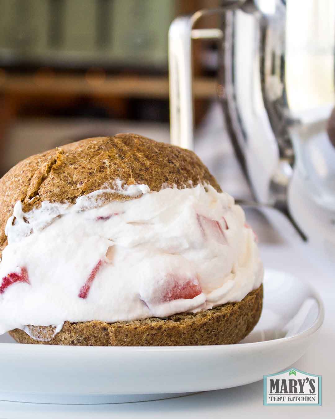 Unfinished vegan strawberry cream bun