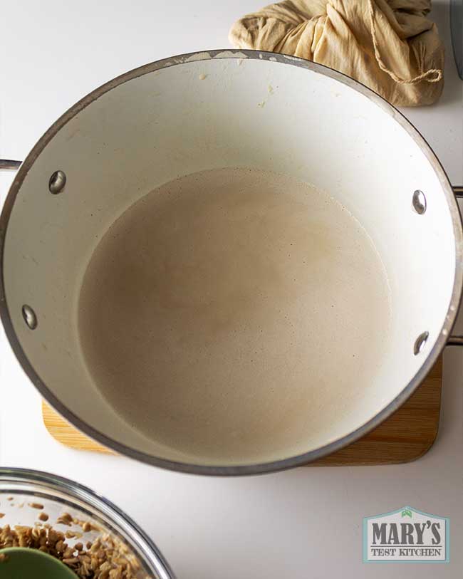 half batch of sunflower seed milk in pot