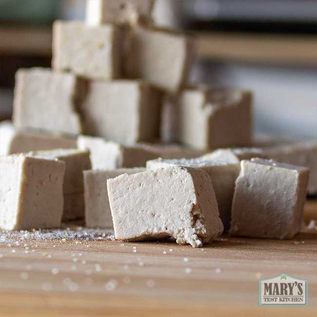 close up of cubed sunflower seed tofu