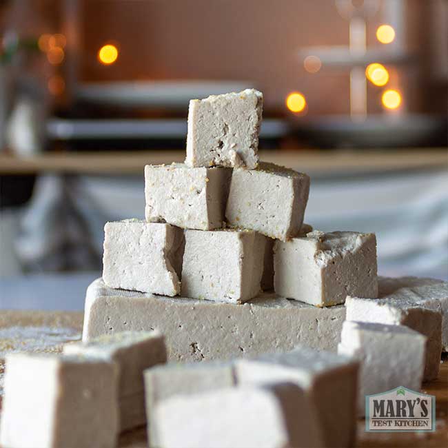 cubes of sunflower seed tofu stacked