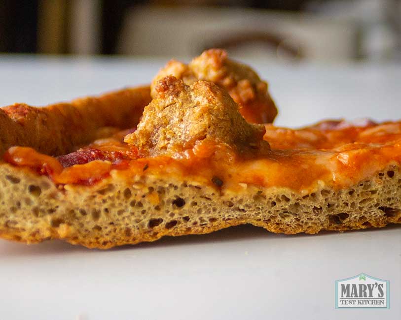 Close up of keto vegan pizza crust texture