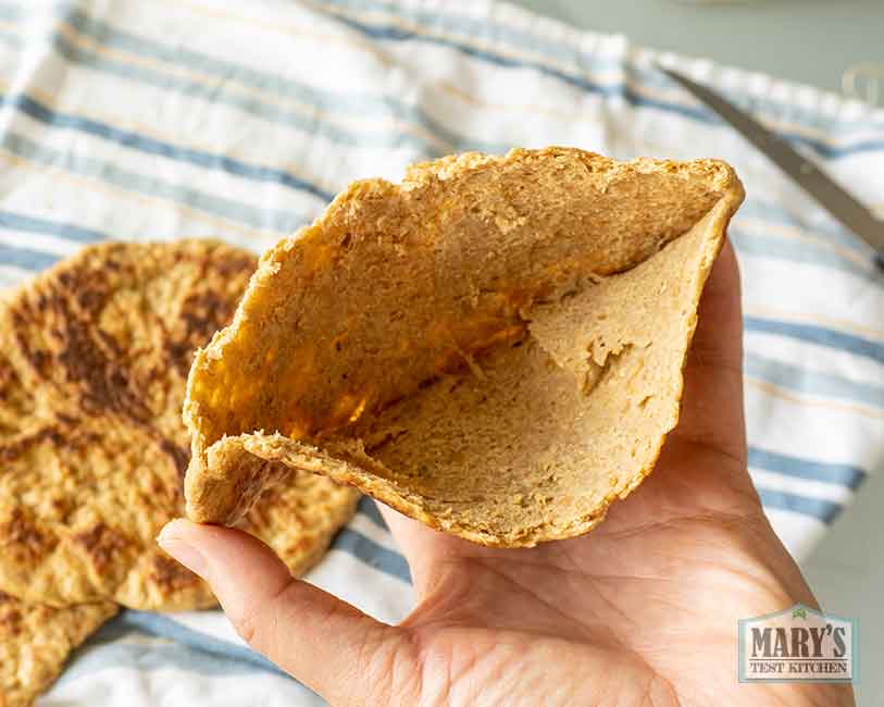 inside of the vegan keto pita bread popped open