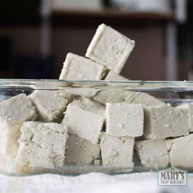 container of cubed hemp heart tofu