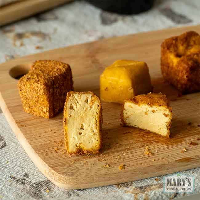 airfried seasoned and unseasoned high protein chickpea tofu