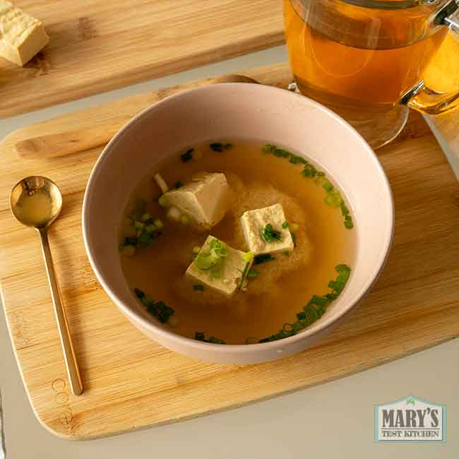 boiled high protein chickpea tofu in miso soup