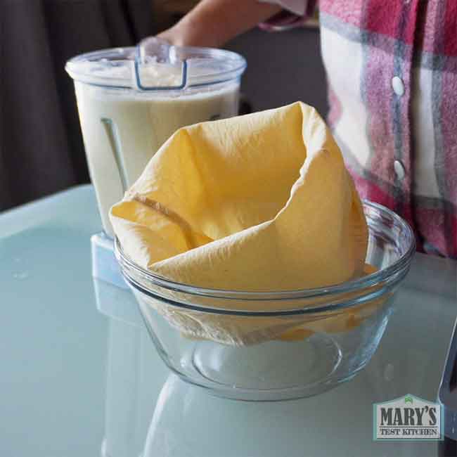 cloth milk bag in bowl set up
