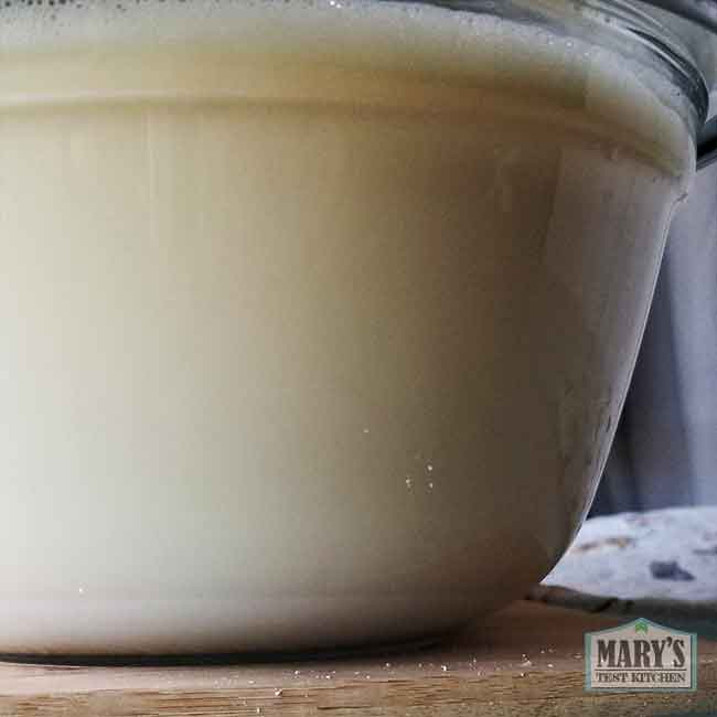 bowl of chickpea milk with visible starch layer at bottom