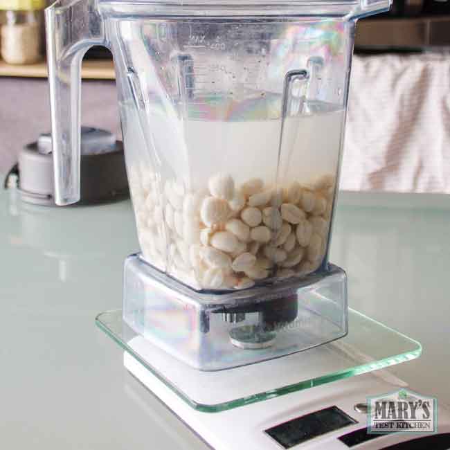 raw peanuts in a blender with water
